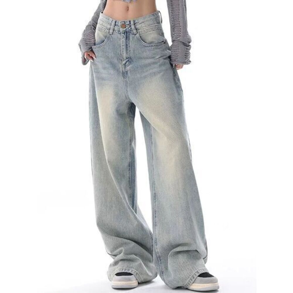 Commense Trendy Light Wash Wide Leg Jeans Y2K Baggy Denim Pants Streetwear Small